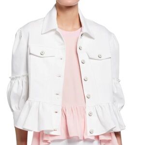 CINQ A SEPT Lizzie Puff Sleeve Peplum Denim Jacket in White